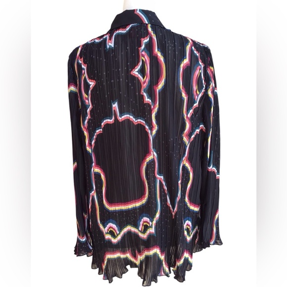 Catherine Malandrino Retro Black Crinkle Button-Down Long Sleeve Blouse … - Picture 9 of 14